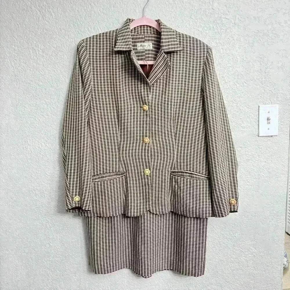 Vintage Nina R 2-Piece Houndstooth Skirt Suit - Size Unknown (M/L)